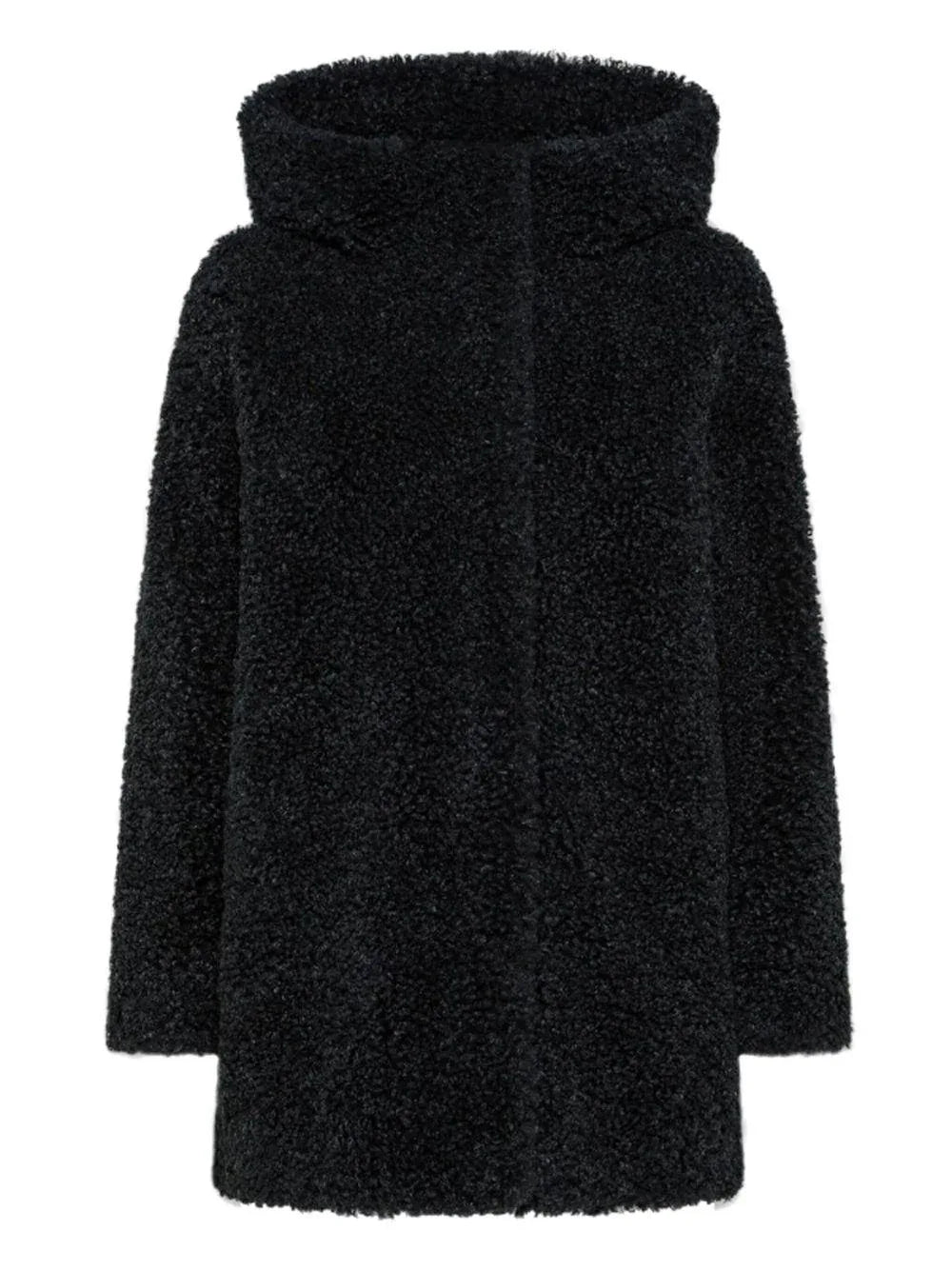 Giacca nera con cappuccio e chiusura nascosta - Preludio Moda