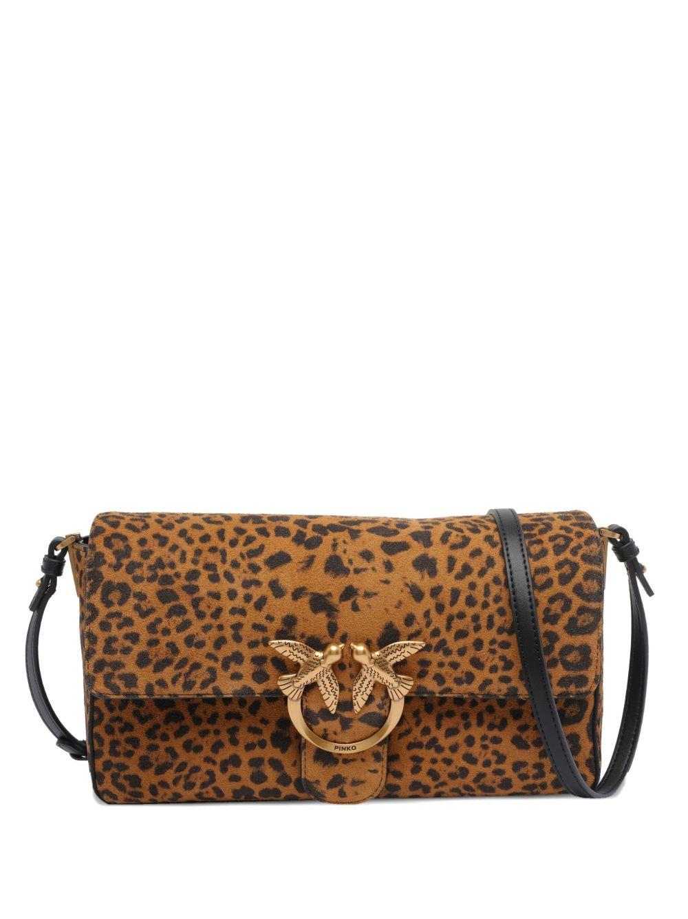 Borsa tote leopardata in pelle marrone 106243A32A M35Q PINKO