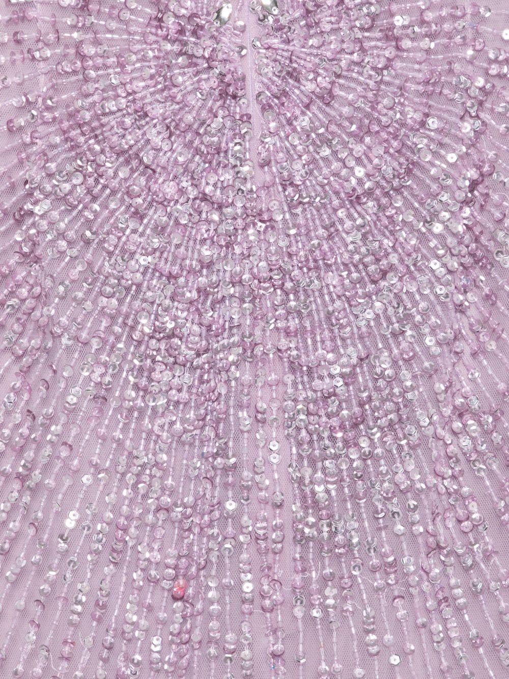 Abito Lungo Viola con Scollo a Cuore e Decorazione con Perline - Preludio Moda