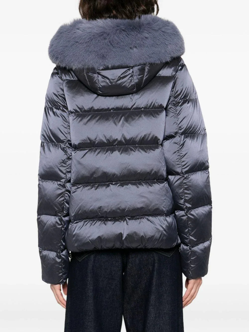 Giacca blu con cappuccio in pelliccia - Preludio Moda