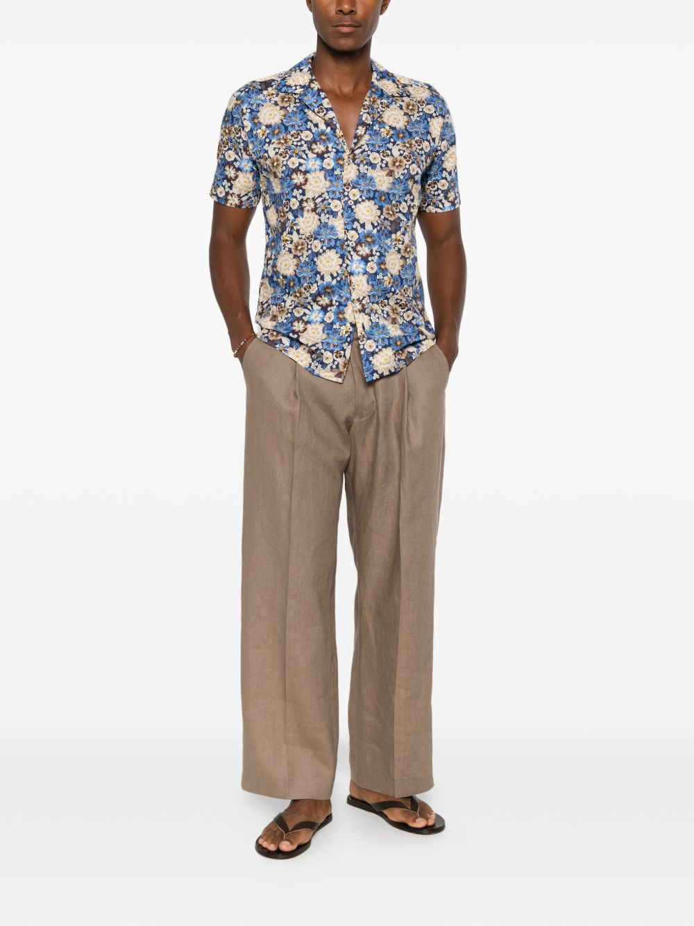 001 Camicia Fnd.blu Fantasia Fiori Beige BS403MM ST8079 001 BRIAN DALES 