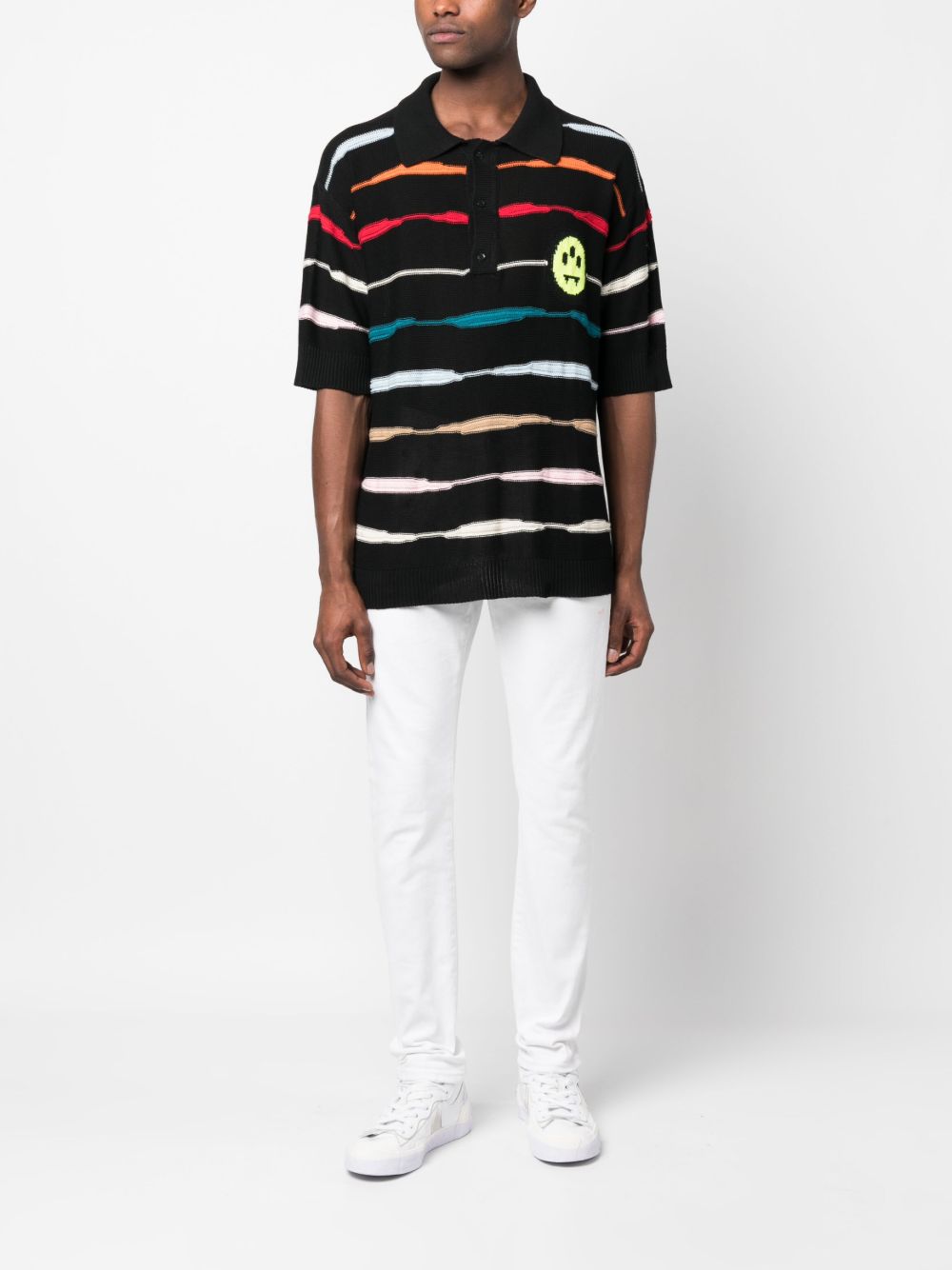 Polo nera righe orizzontali multicolor 034100 NERO BARROW 
