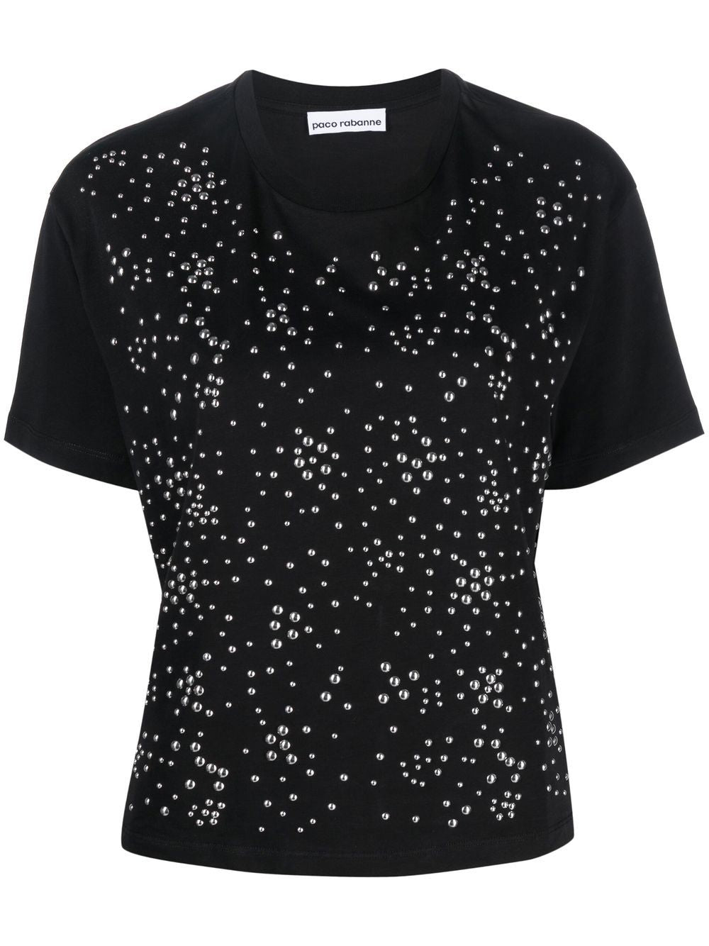 T-shirt nera con borchie tonde 23PJTE107CO0467 P001 RABANNE 