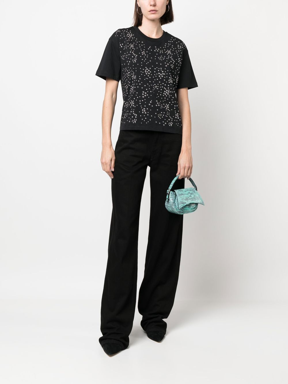 T-shirt nera con borchie tonde 23PJTE107CO0467 P001 RABANNE 