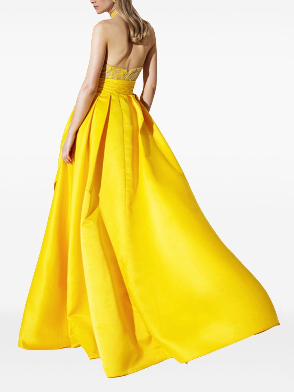 Abito semitrasparente con gonnellone giallo A4246 YELLOW ALLURE 