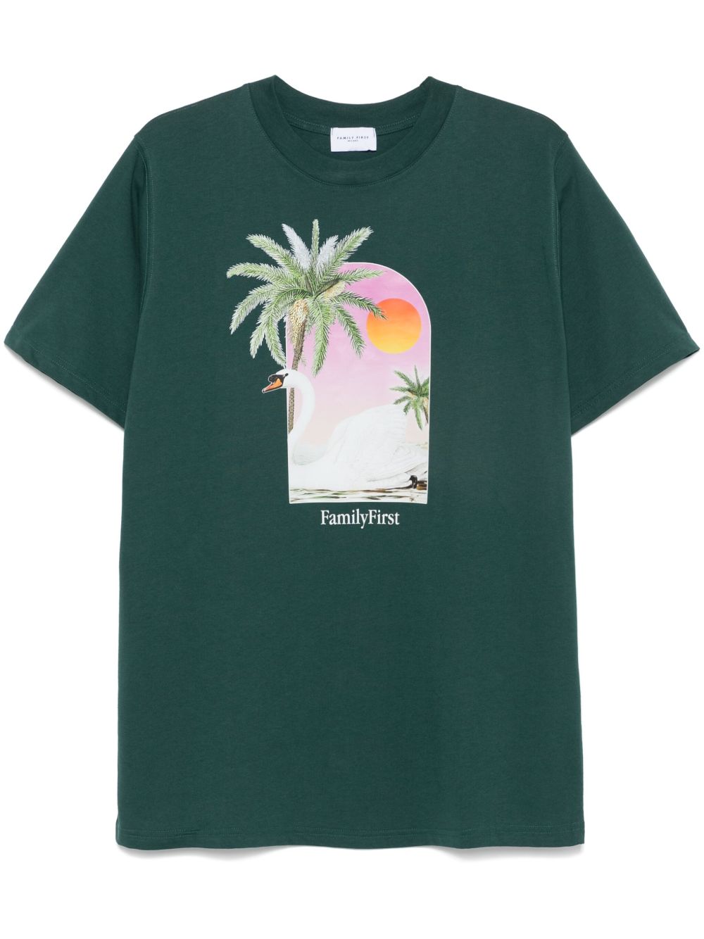 T-shirt verde stampa cigno TS2407 GR FAMILY FIRST MILANO 