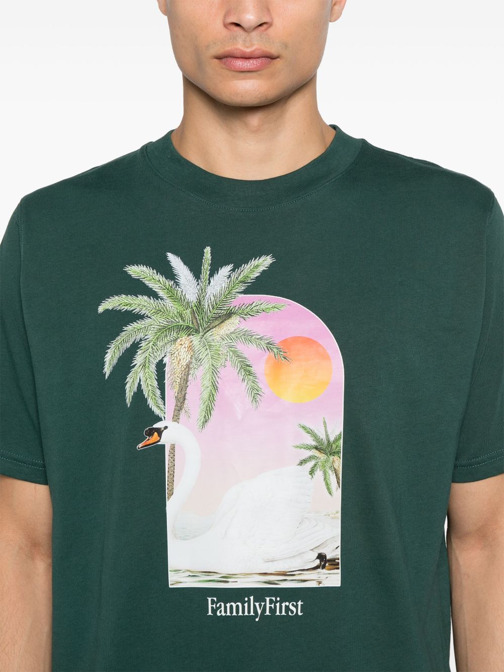 T-shirt verde stampa cigno TS2407 GR FAMILY FIRST MILANO 