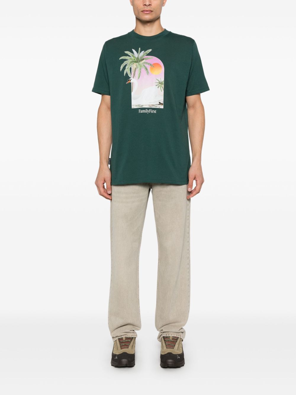 T-shirt verde stampa cigno TS2407 GR FAMILY FIRST MILANO 
