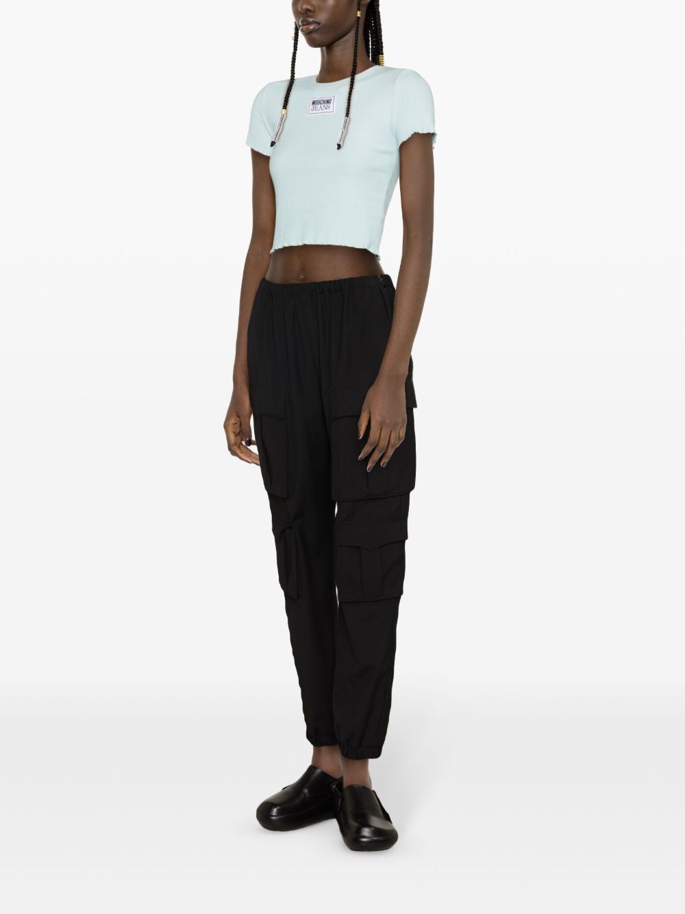 T-shirt crop a costine etichetta logo A12043759 0332 MOSCHINO JEANS 