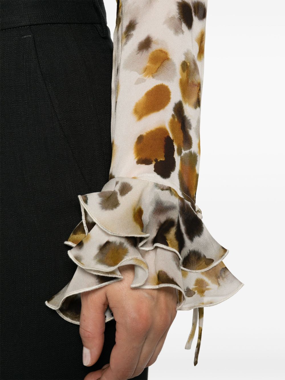 Blusa con rouches in georgette stampa "watercolor leopard" 3641MDE04247151 02 MSGM 