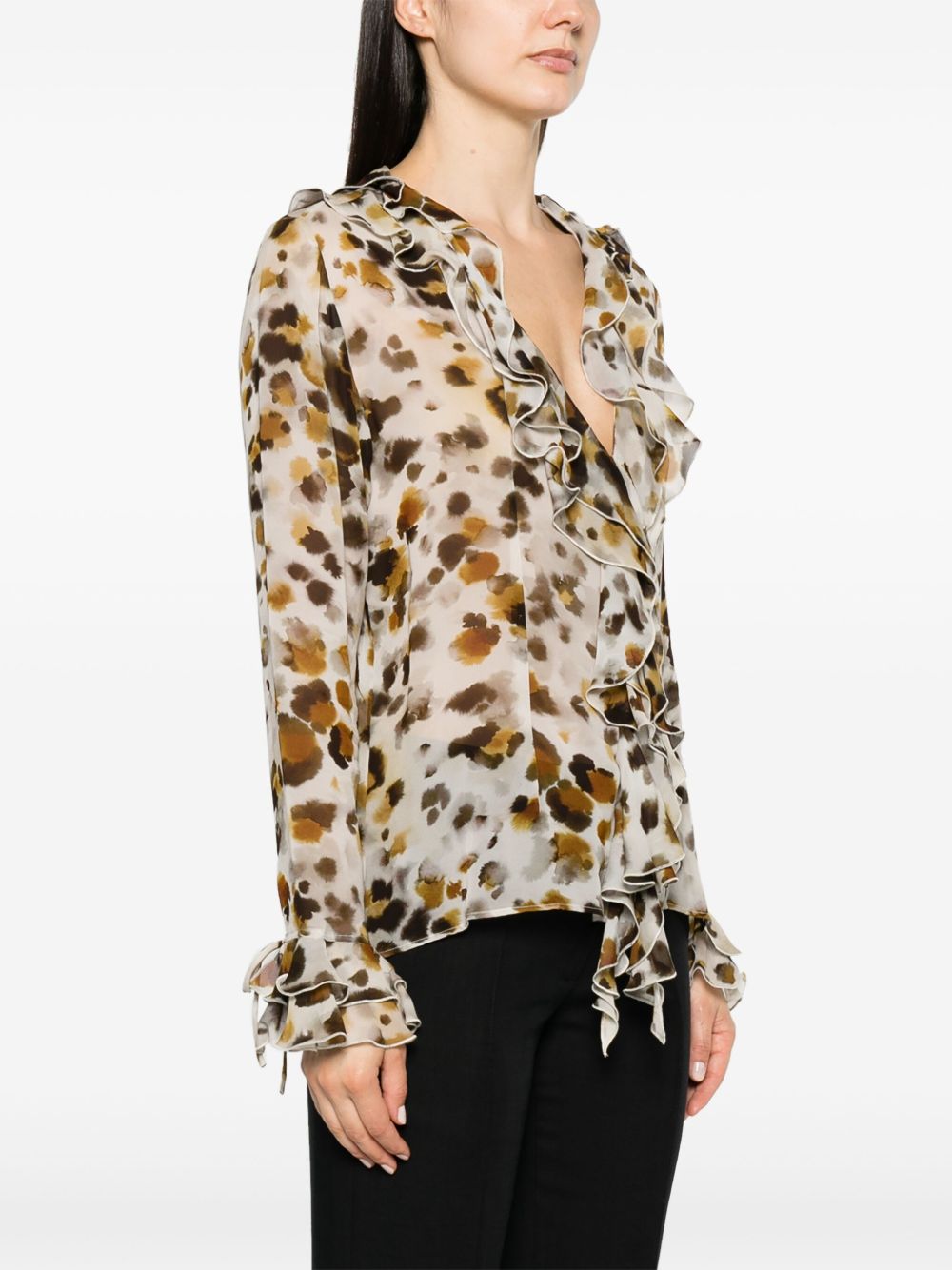 Blusa con rouches in georgette stampa "watercolor leopard" 3641MDE04247151 02 MSGM 