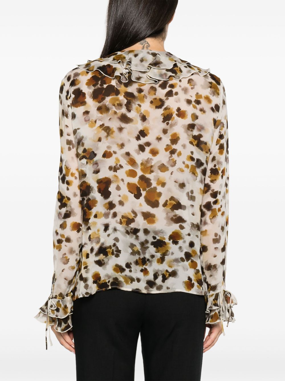 Blusa con rouches in georgette stampa "watercolor leopard" 3641MDE04247151 02 MSGM 