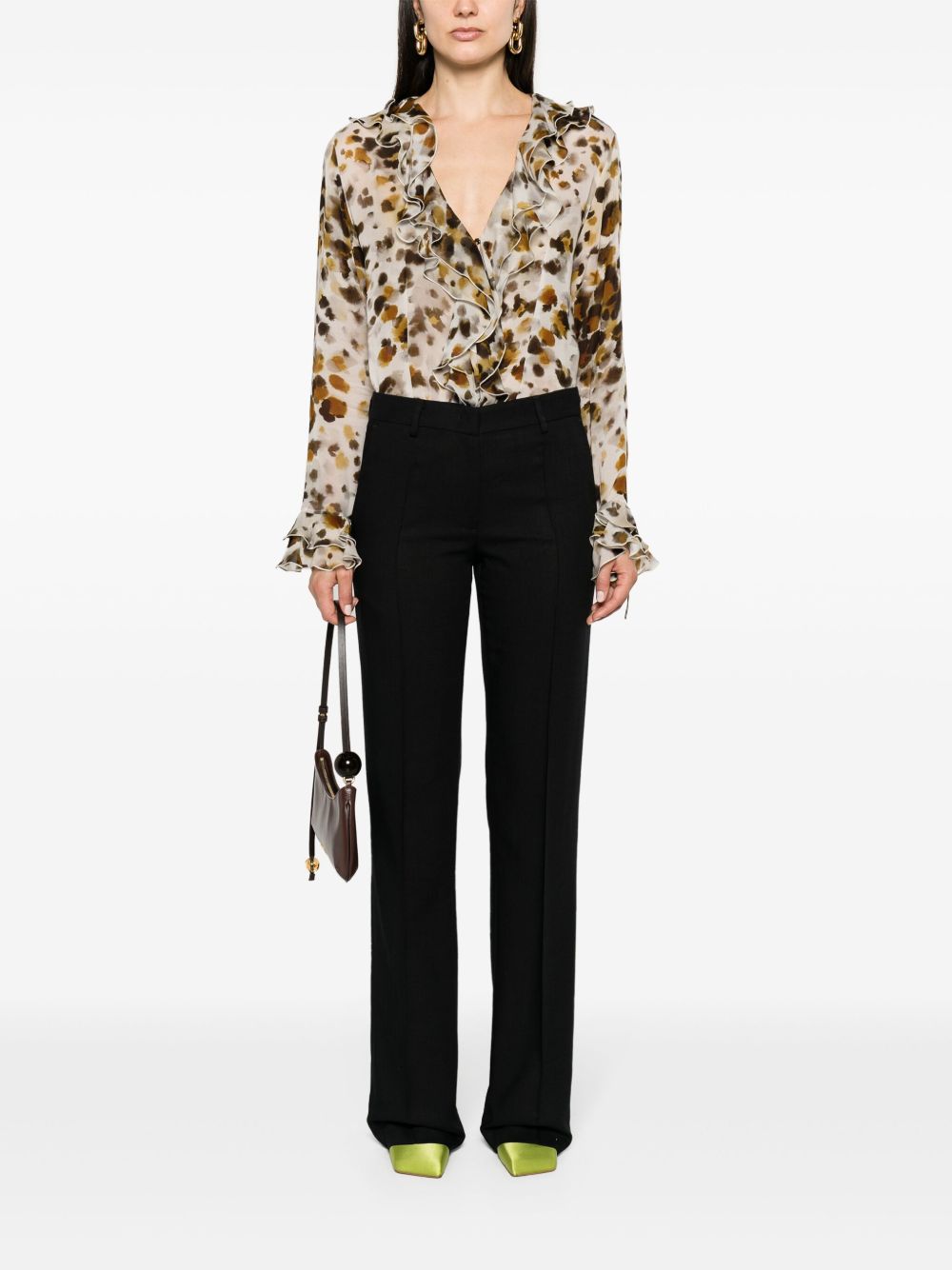 Blusa con rouches in georgette stampa "watercolor leopard" 3641MDE04247151 02 MSGM 