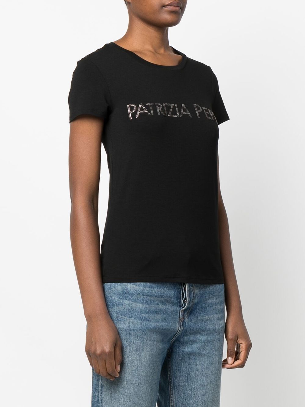 T-shirt nera logo strass CM1419J013 K103 PATRIZIA PEPE 