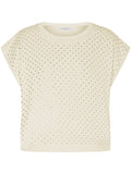 T-shirt crop avorio con strass