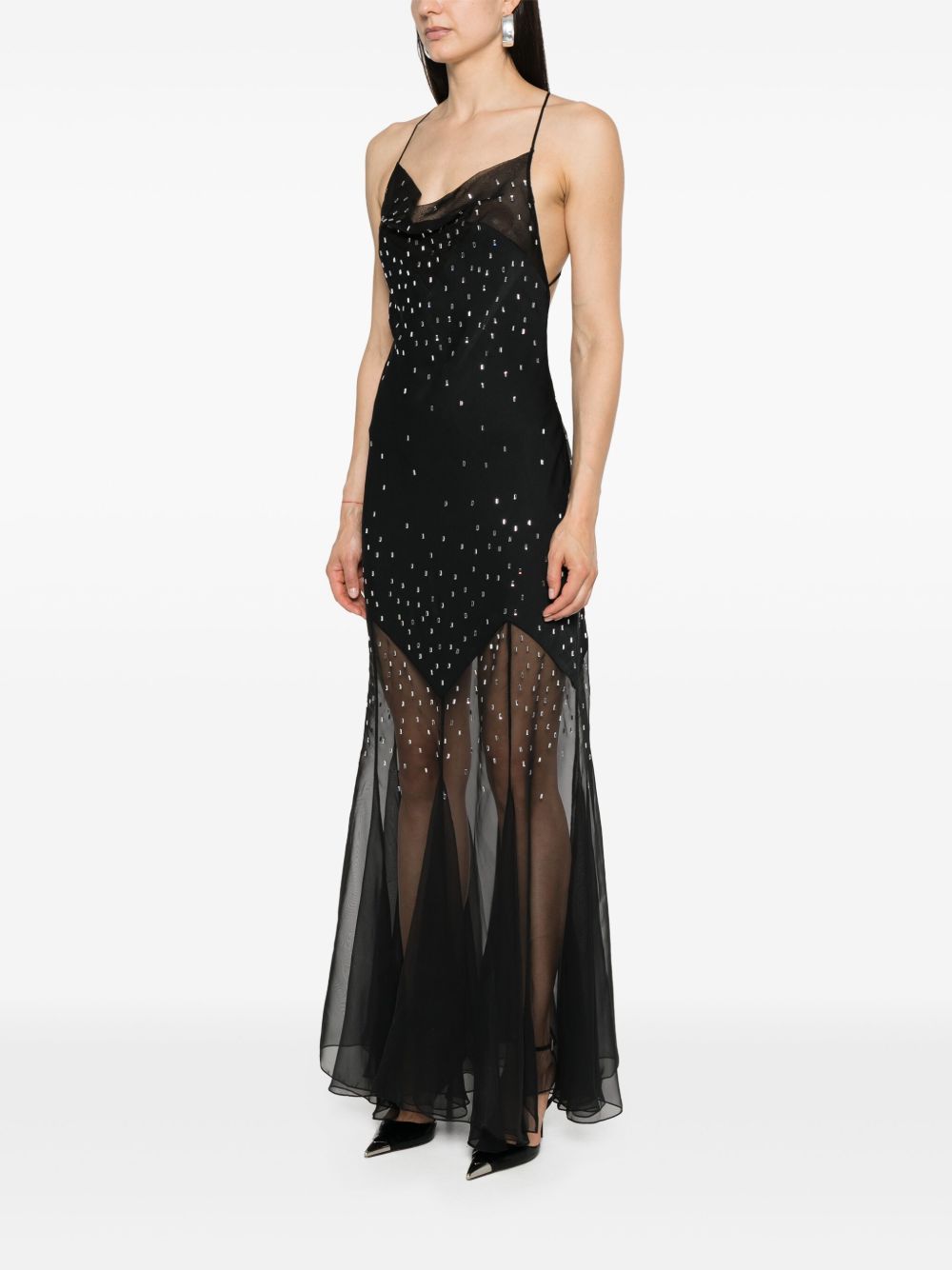 Abito lungo nero con strass 24PCRO756PO0336 P001 RABANNE 