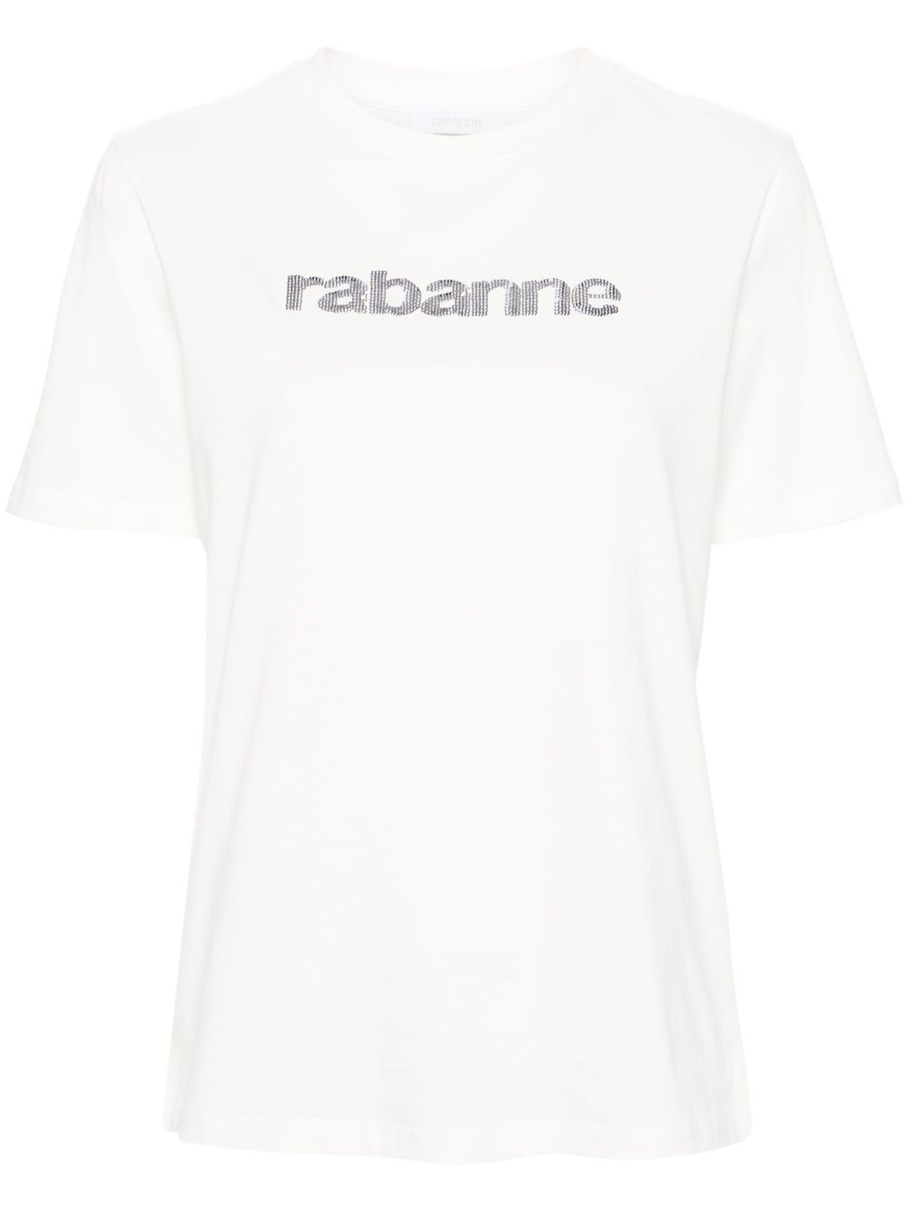 T-shirt bianca logo lettering strass<BR/> 24PJTE145CO0481 P112 RABANNE 