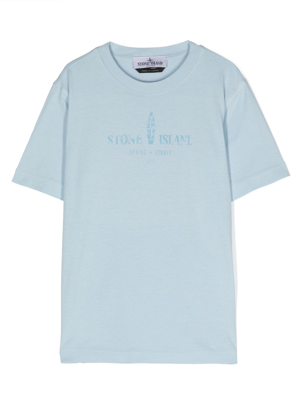 T-shirt celeste con stampa Compass fronte/retro 801621079 V0040 STONE ISLAND KIDS 