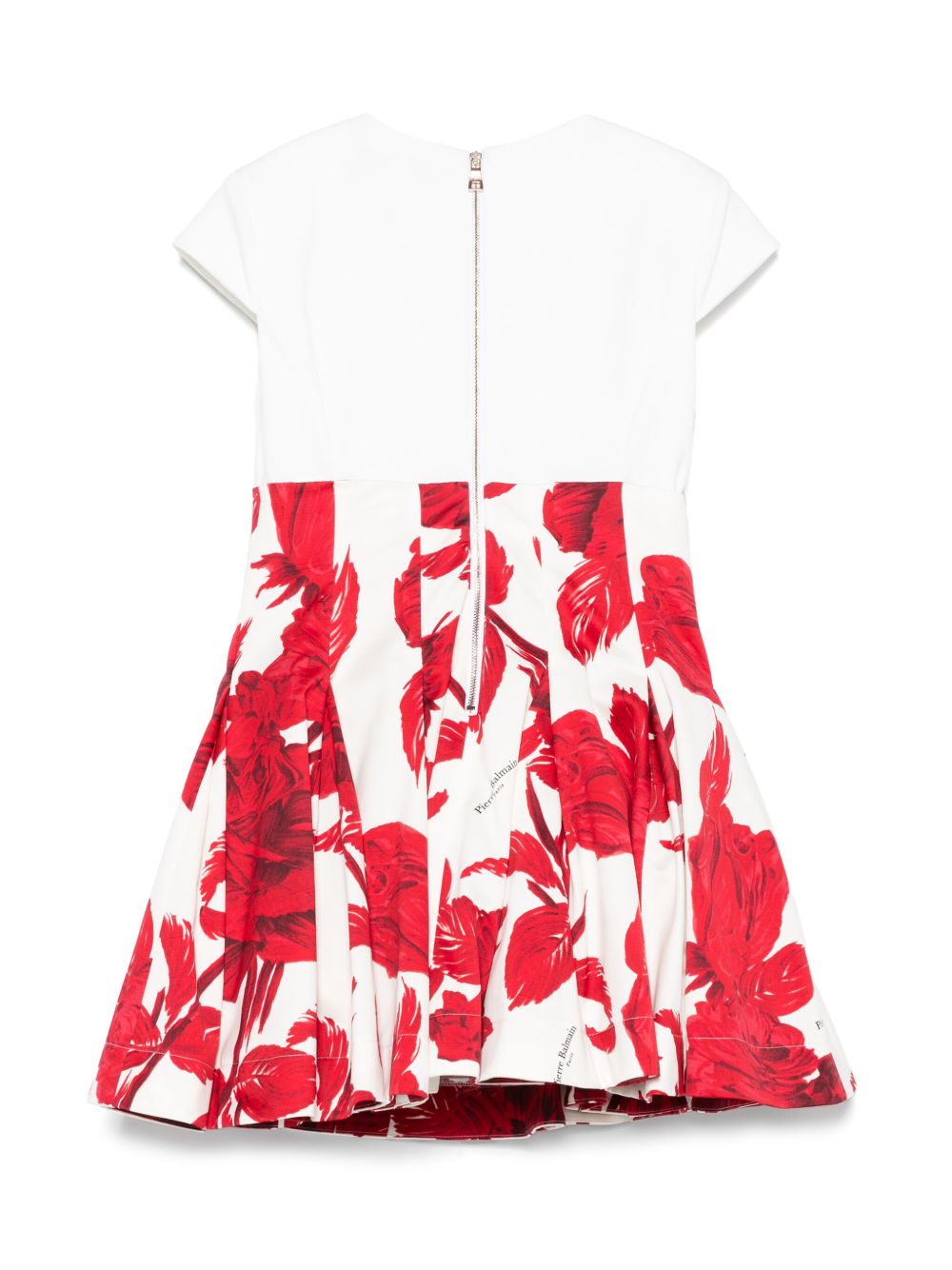 Abito avorio e rosso con fantasia floreale BW1E11G0175 102RO BALMAIN KIDS 