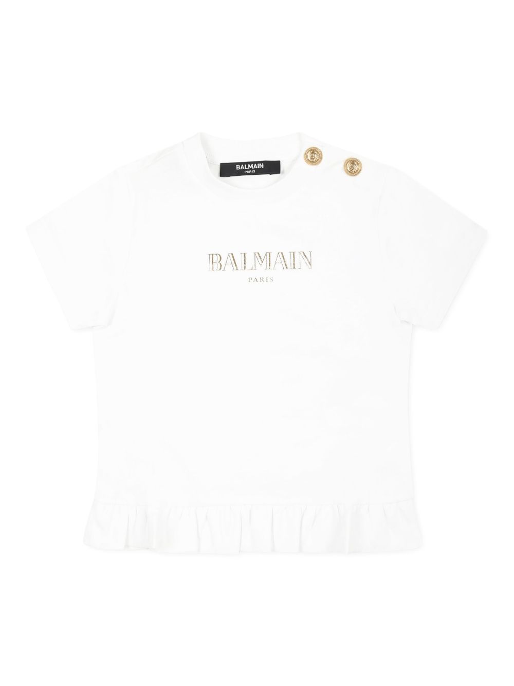 T-shirt bianca logo frontale e bottoni BW8051Z0082 100OR BALMAIN KIDS 