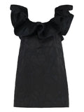 Floral jacquard dress with ruffles