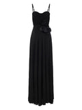 Red Carpet dress in lurex jersey with black embroidered flower