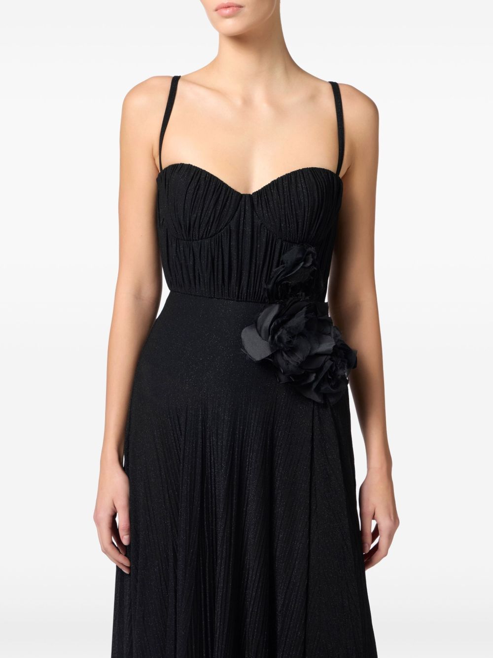 Abito Red Carpet in jersey lurex con fiore ricamato nero ABR2252E2 110 ELISABETTA FRANCHI 