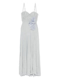 Red Carpet dress in lurex jersey with light blue embroidered flower