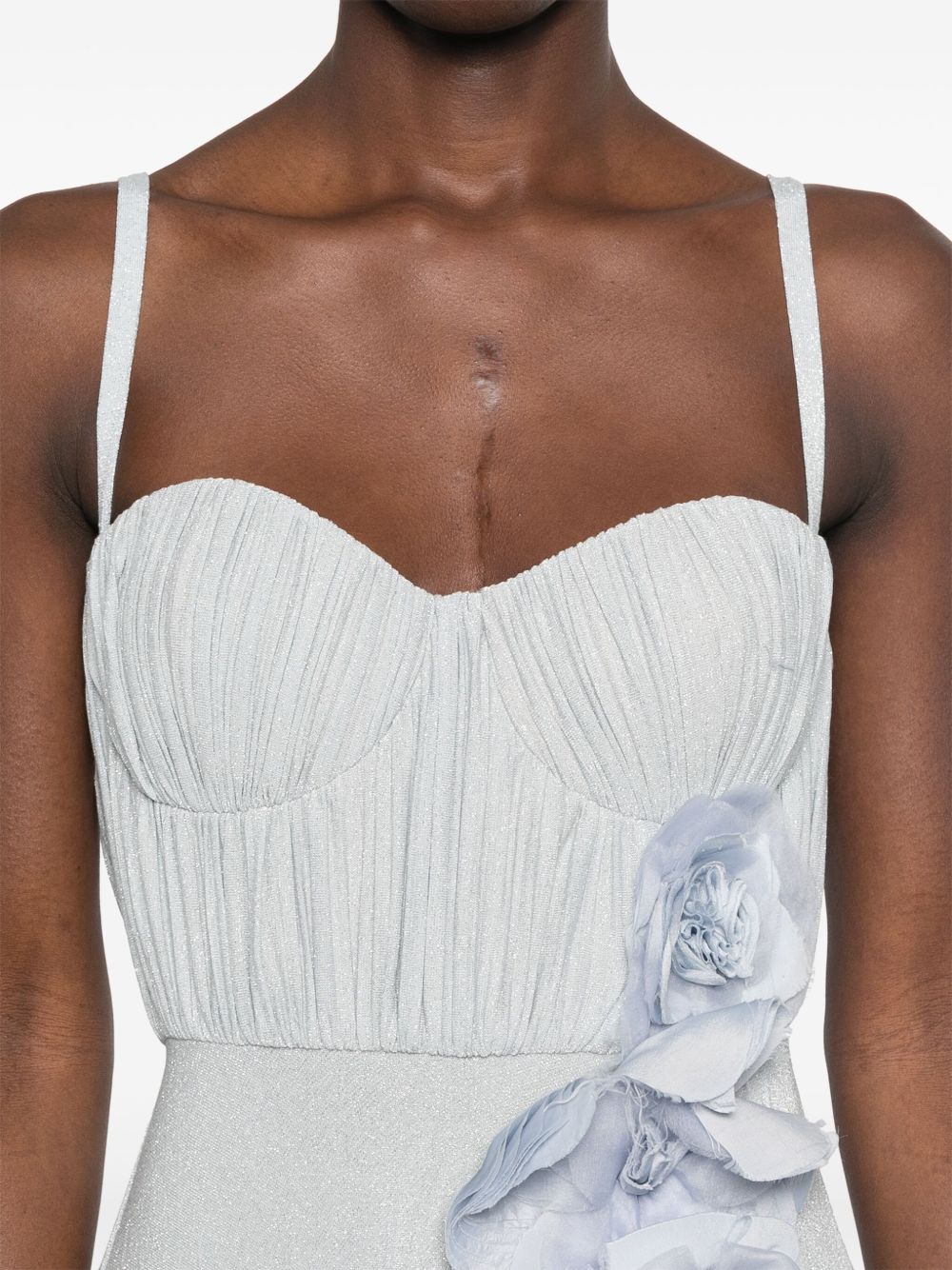 Abito Red Carpet in jersey lurex con fiore ricamato celeste ABR2252E2 A28 ELISABETTA FRANCHI 