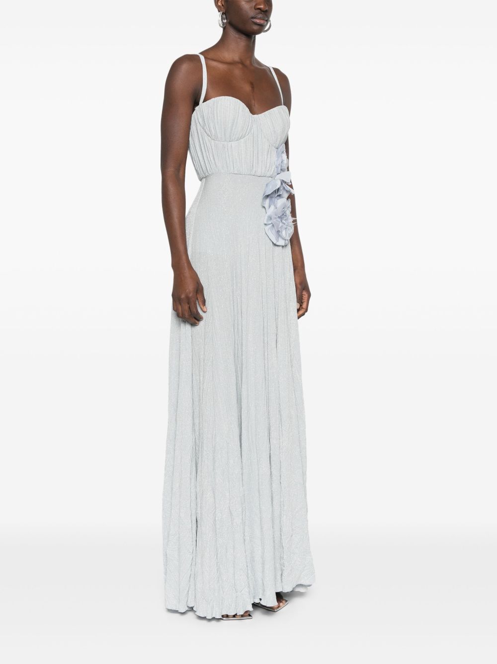 Abito Red Carpet in jersey lurex con fiore ricamato celeste ABR2252E2 A28 ELISABETTA FRANCHI 