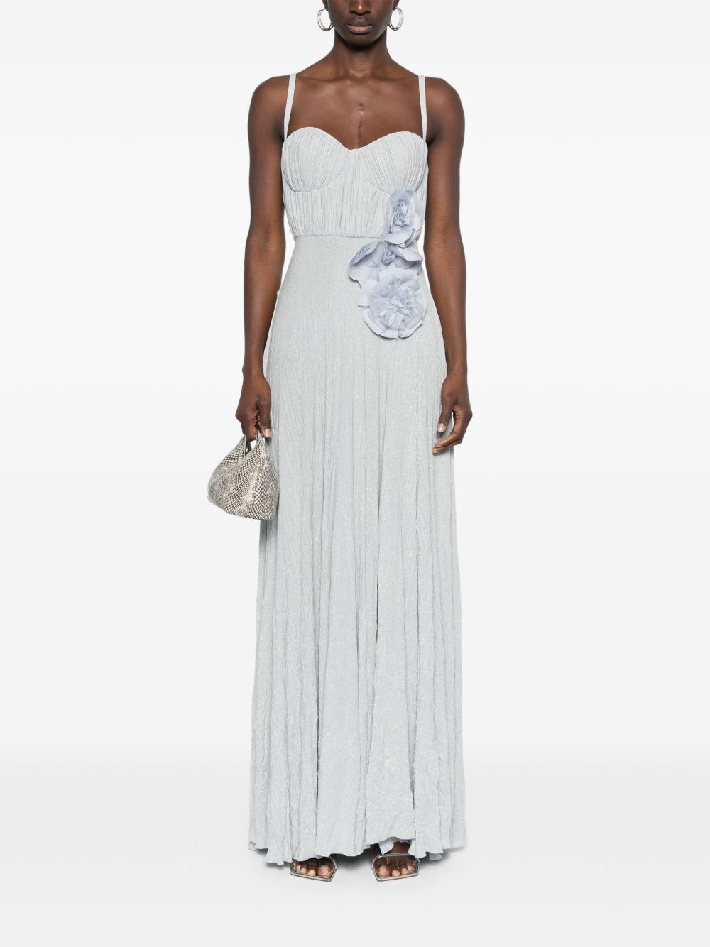 Abito Red Carpet in jersey lurex con fiore ricamato celeste ABR2252E2 A28 ELISABETTA FRANCHI 