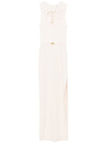Crepe dress with a butter-colored lace-up neckline