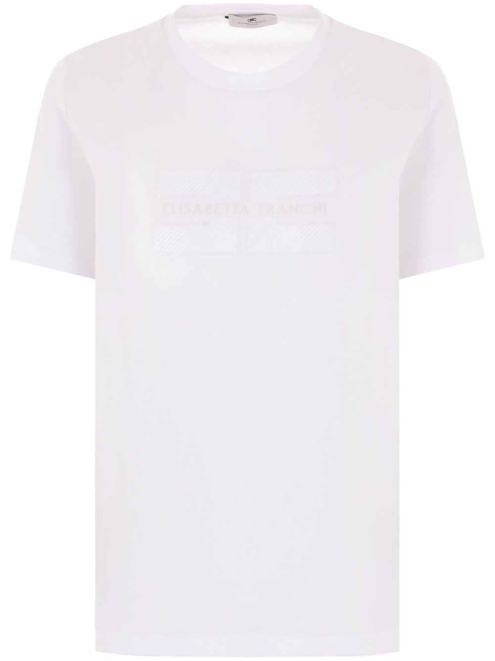 T-shirt bianca in jersey con logo ricamato e strass MA00251E2 270 ELISABETTA FRANCHI 