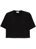 Black T-shirt with semi-transparent embroidery and logo