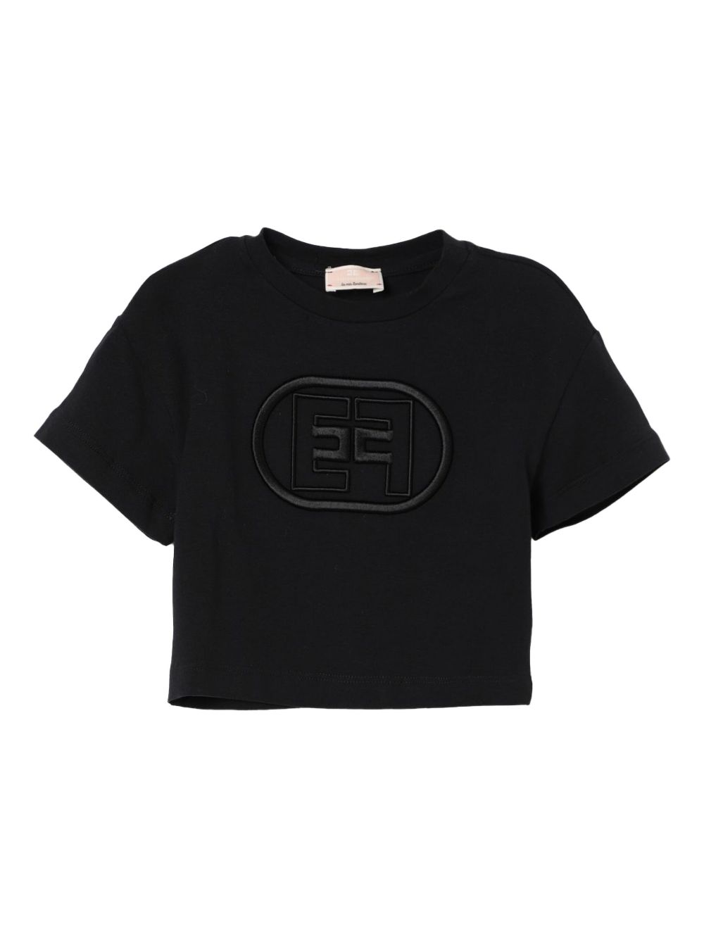 T-shirt nera ricamo logo monogram tono su tono neonata EGTS0930JE006 N000 ELISABETTA FRANCHI KIDS 