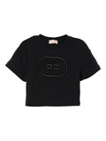 T-shirt nera ricamo logo monogram tono su tono neonata