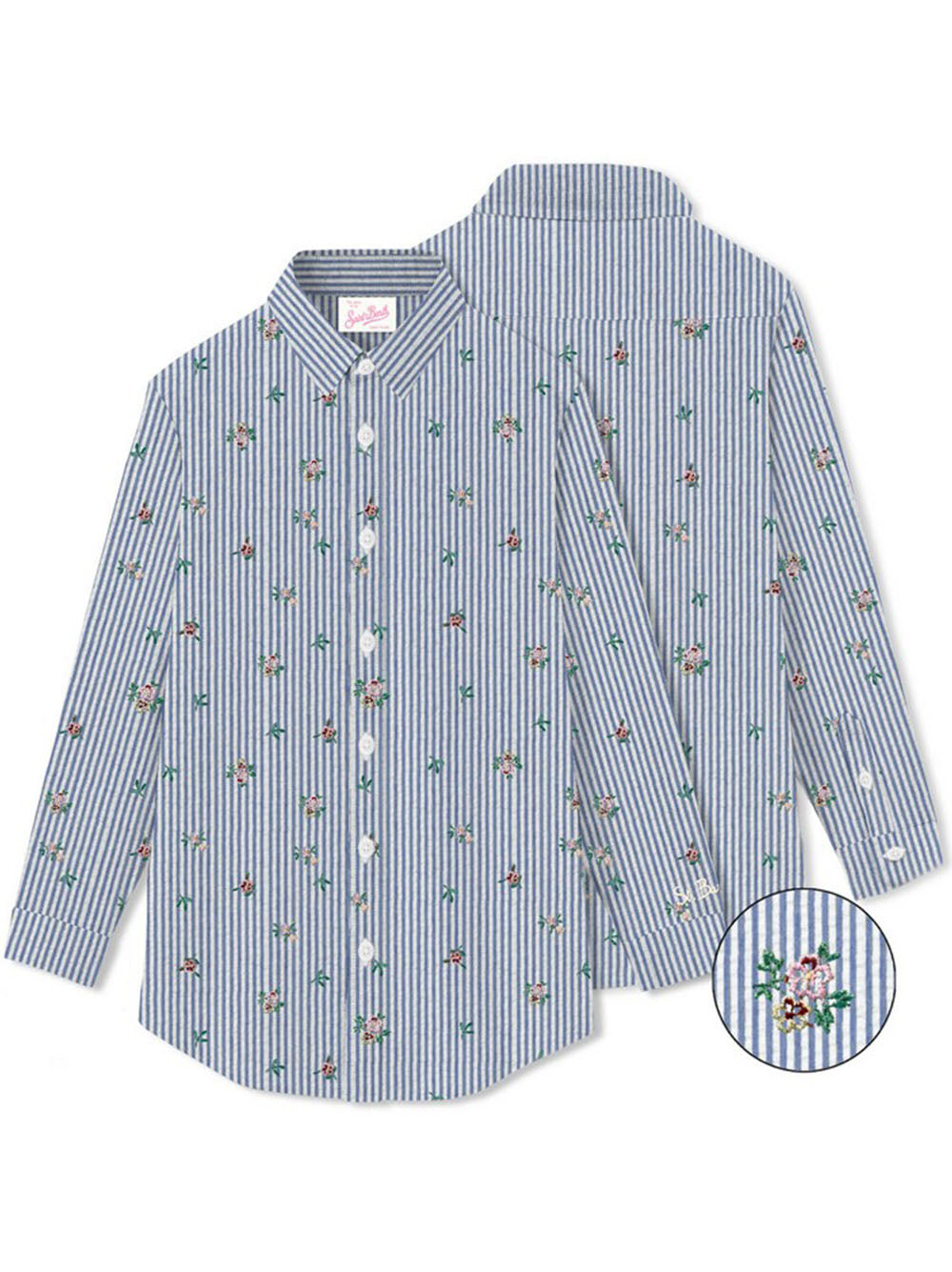 Camicia brigitte a righe con fiori ricamati BRIG001 04475H MC2 SAINT BARTH 