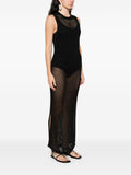 Eileen long dress in black lurex crochet mesh