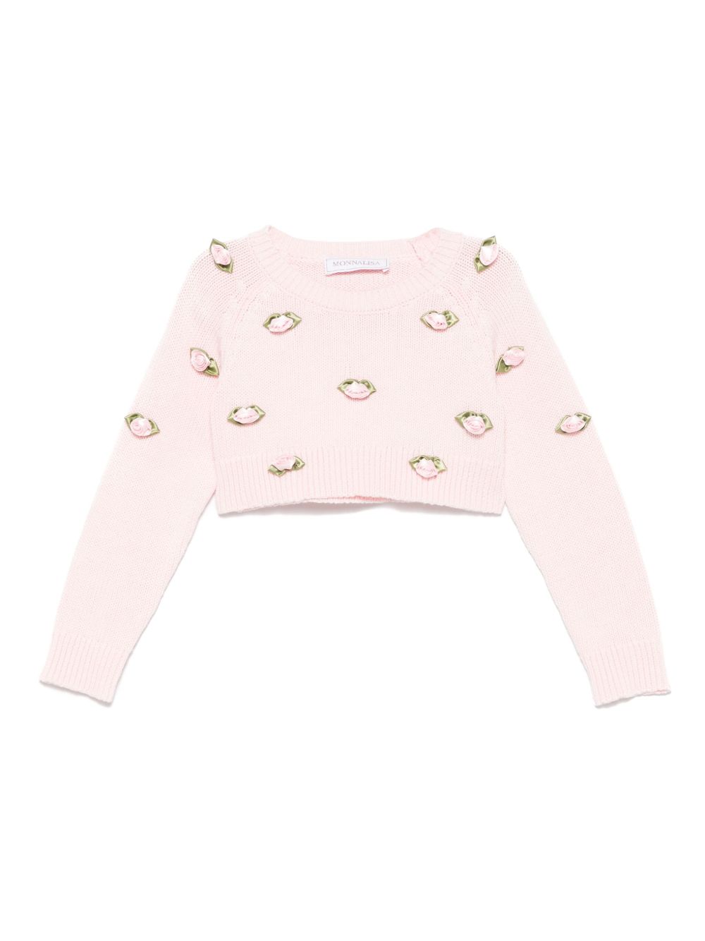 Maglione rosa con applicazione roselline rosa 39E6065061 0090 MONNALISA KIDS 