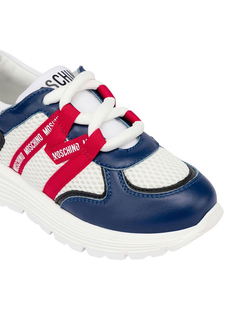 Sneakers in rete e pelle di vitello con logo 80450 01 MOSCHINO KIDS 