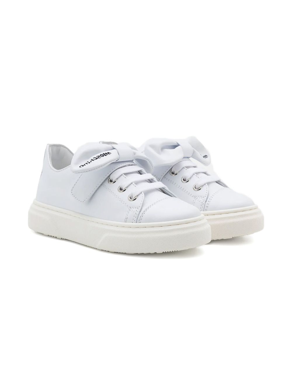 Sneakers in pelle di vitello bianca con fiocco logo 80462 02 MOSCHINO KIDS 