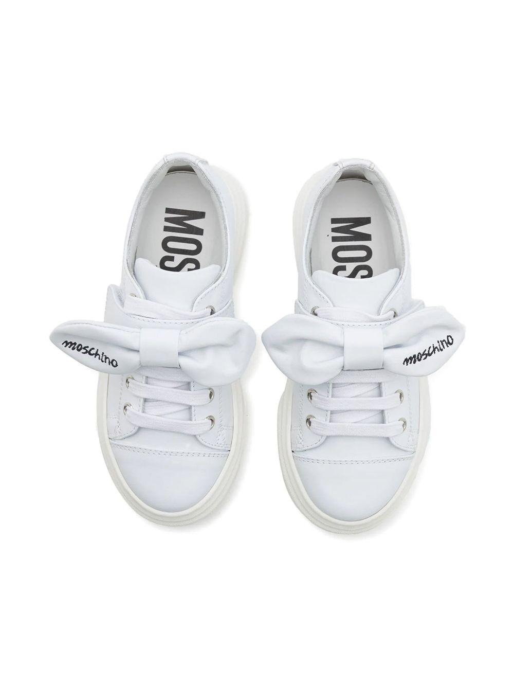 Sneakers in pelle di vitello bianca con fiocco logo 80462 02 MOSCHINO KIDS 