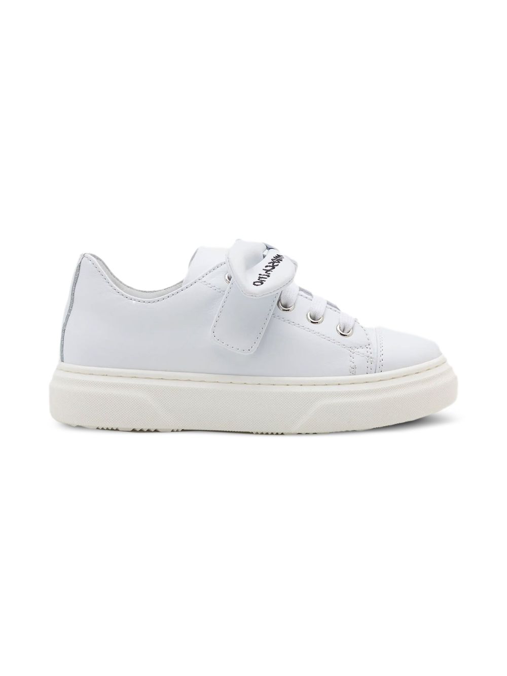 Sneakers in pelle di vitello bianca con fiocco logo 80462 02 MOSCHINO KIDS 