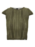 T-shirt Tambora verde militare con ricami a coste