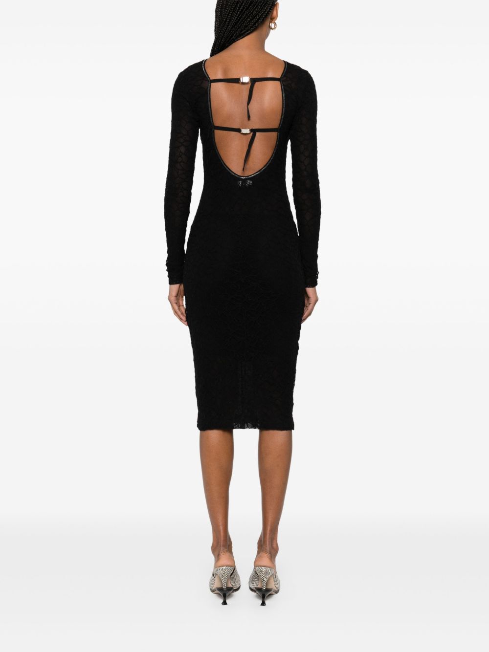 Abito aaron nero in pizzo con fantasia semitrasparente 105227A2M5 Z99 PINKO 