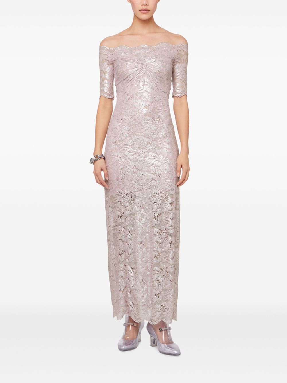 Abito rosa/argento in pizzo 25EJRO106PA0244 M959 RABANNE 