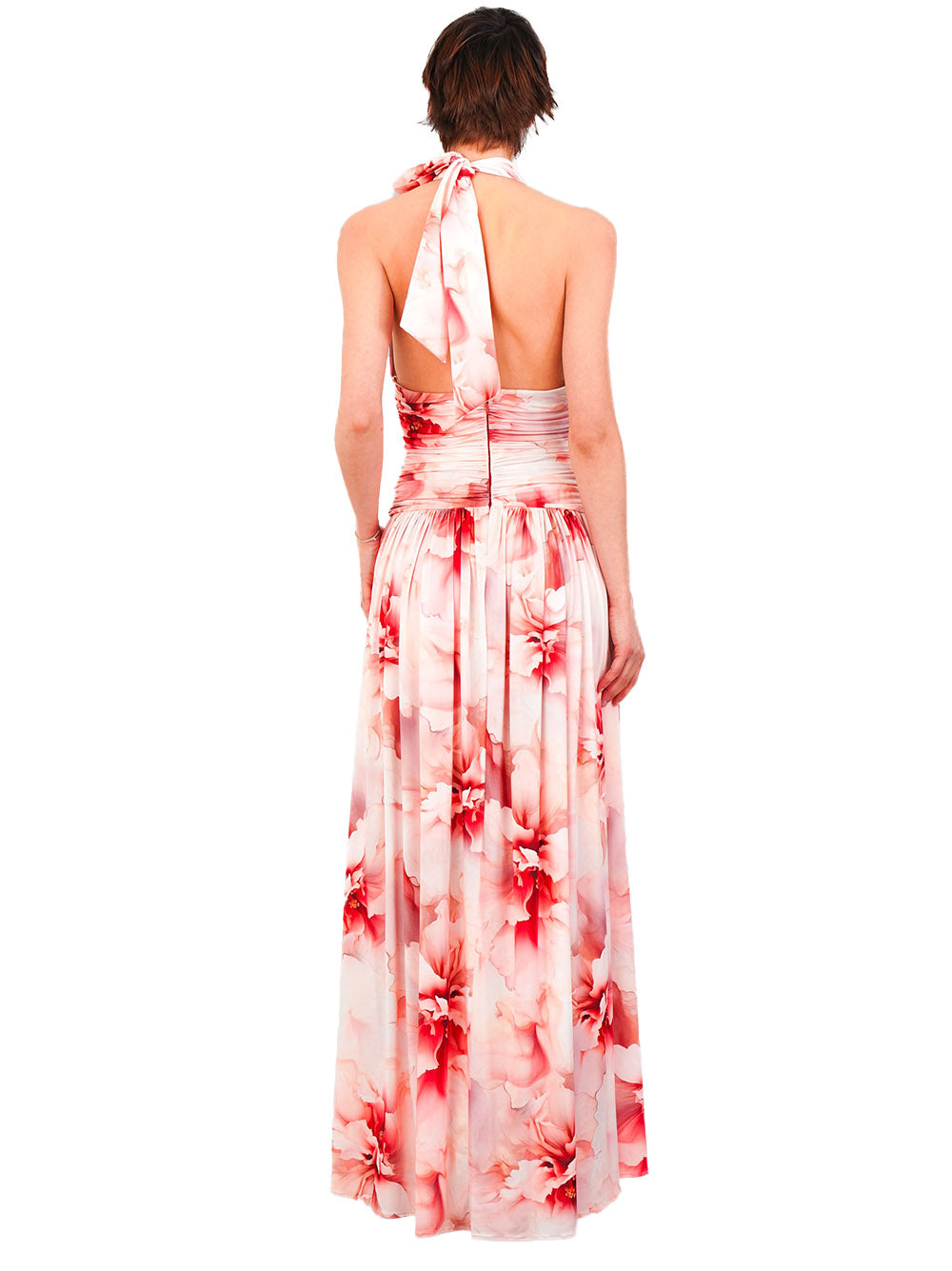 Abito rosa con fantasia floreale S00853 ROSSO BABYLON COLLECTION 