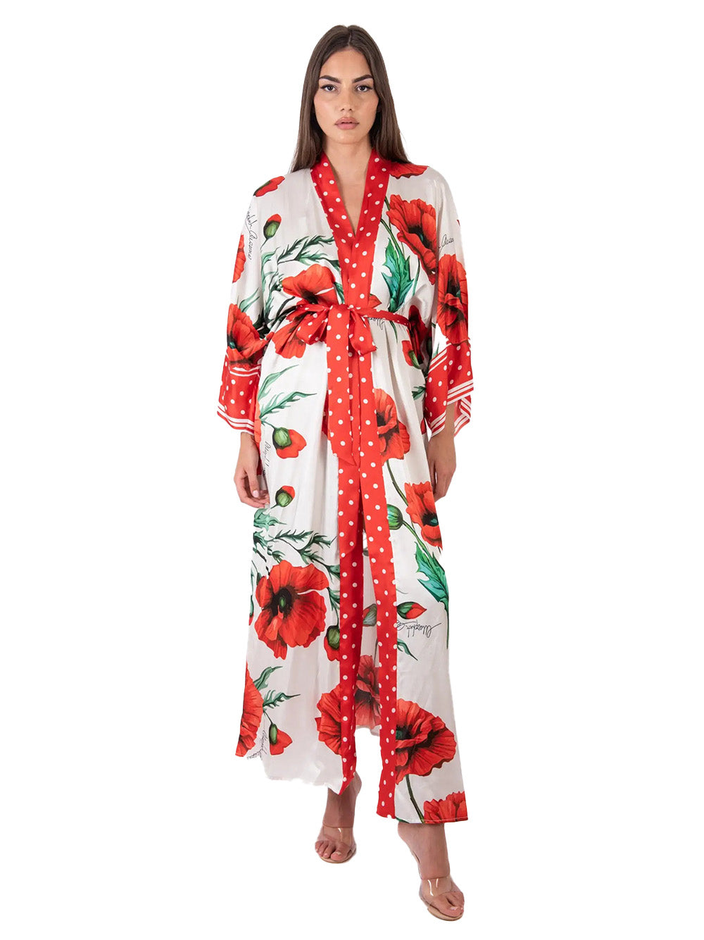 Kimono lungo burro con fantasia stampata PS72 0600 MARGHERITA MAZZEI 