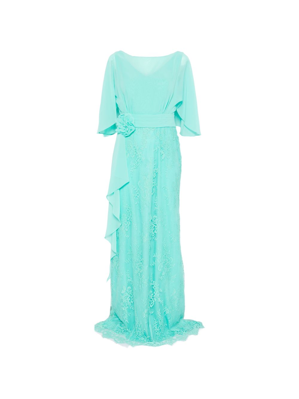 Abito lungo in pizzo con maniche a balze 1U165ENJG0705 AQUA AIRE 