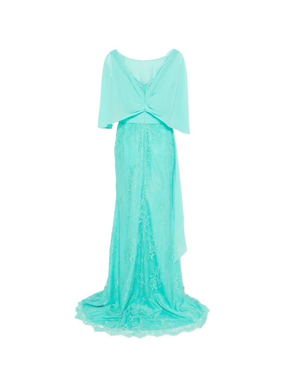 Abito lungo in pizzo con maniche a balze 1U165ENJG0705 AQUA AIRE 
